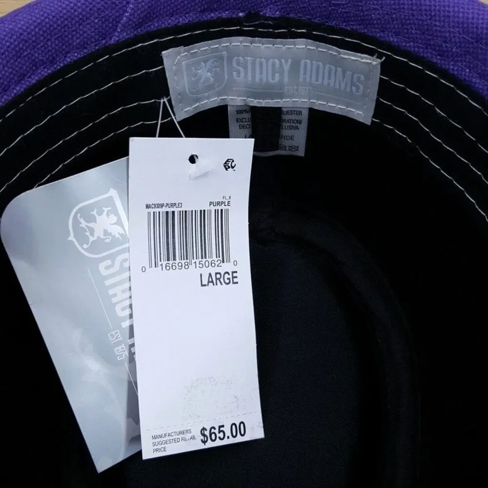 STACY ADAMS Straw Fedora Mens Large White Purple Band Diamond Crown $65